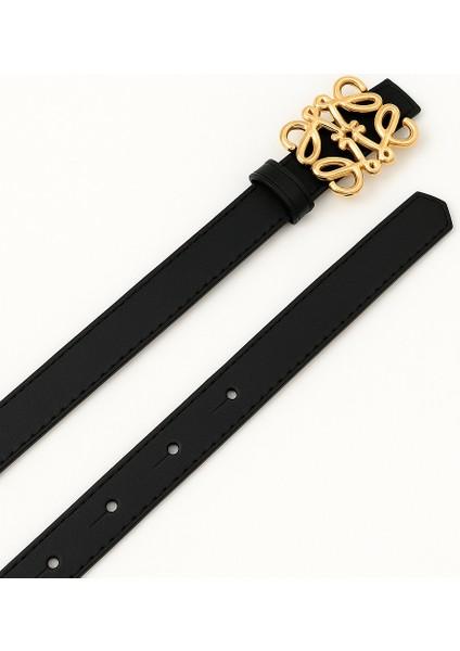 Kadın Siyah Ince Suni Deri Gold Tokalı Kemer – Zarif Günlük ve Şık Kombinler Için - Elbise Kemeri modelleri