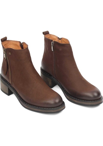Kadın Kahverengi Çift Fermuarlı Nubuk Deri Bot