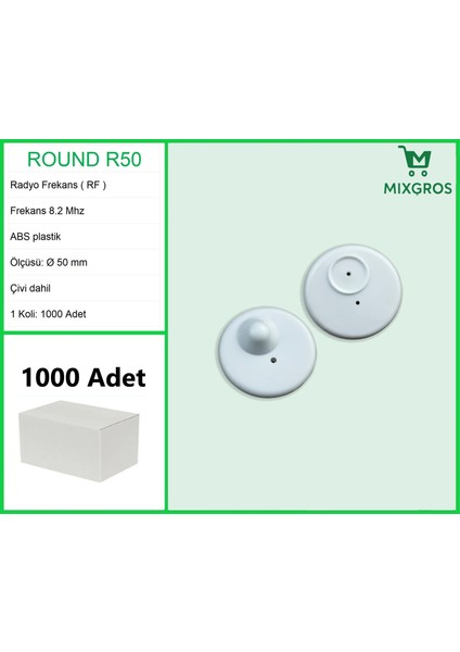 Round R50 Plastik Alarm Etiketi Rf Radyo Frekans 1000 Adet