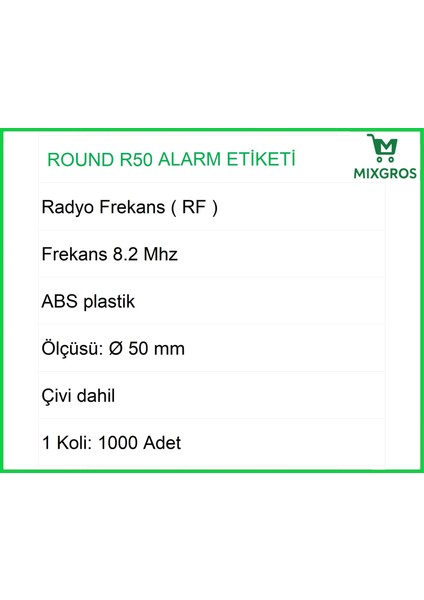 Round R50 Plastik Alarm Etiketi Rf Radyo Frekans 1000 Adet modelleri