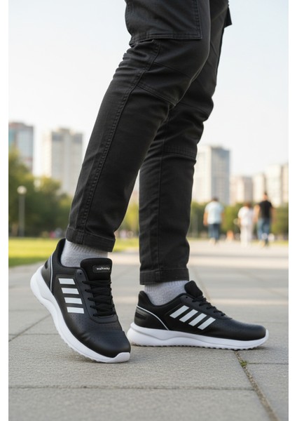 Siyah Beyaz Bağcıklı Hafif Esnek Erkek Spor Ayakkabı Nereus M modelleri