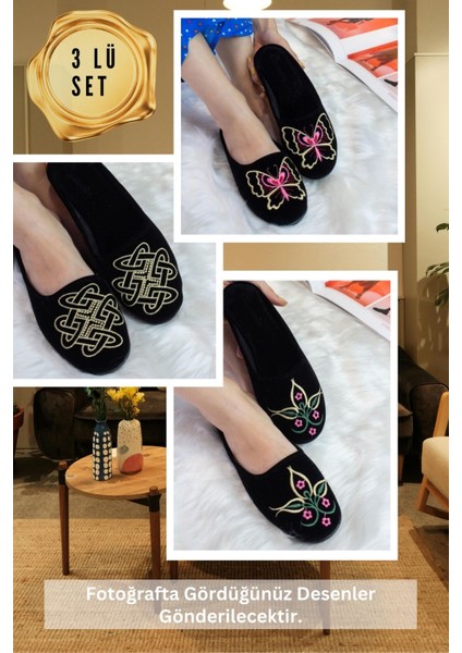 3’lü Paket Kadın Kışlık Terlik Günlük Ev Terliği Misafir Çeyiz Bohça Gelin 3lü Terlik Seti