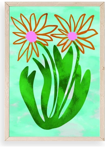 Çiçekler Ahşap Çerçeveli Tablo