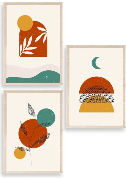 Manzara Üçlü Ahşap Çerçeveli Tablo