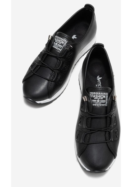 Lastikli Dikişli Günlük Kadın Ayakkabı Siyah Cilt indirimleri