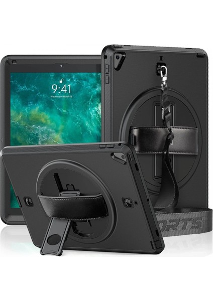 iPad 5 Air 9.7 Kılıf Strap-C Otterbox Tablet Kapak - SIYAH-(5796) - M376R276-K70376