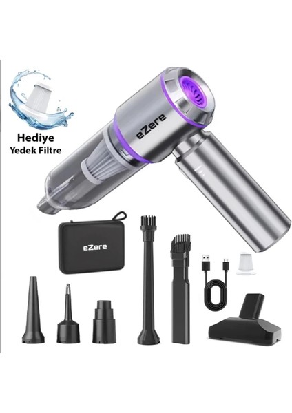 Turbo 16000 Pa Emiş Gücü Çantalı Üfleme Özellikli Araba Süpürgesi Araç Ev Kullanımı Uzun Şarj Süresi