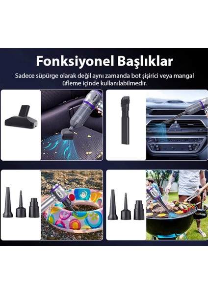 Turbo 16000 Pa Emiş Gücü Çantalı Üfleme Özellikli Araba Süpürgesi Araç Ev Kullanımı Uzun Şarj Süresi fiyatları