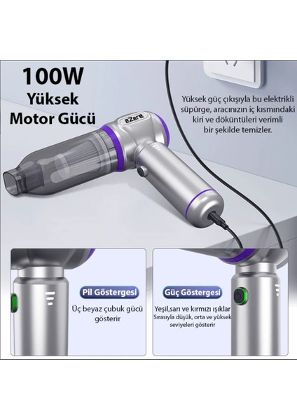 Turbo 16000 Pa Emiş Gücü Çantalı Üfleme Özellikli Araba Süpürgesi Araç Ev Kullanımı Uzun Şarj Süresi modelleri