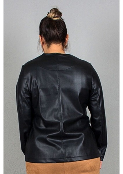 Büyük Beden Likralı Suni Deri Içi Süet Mont Siyah indirimleri