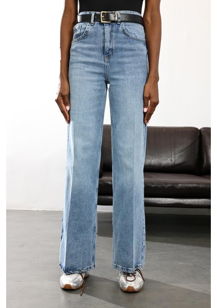 Yıkamalı Mavi Likralı Wide Leg Jean fırsatları