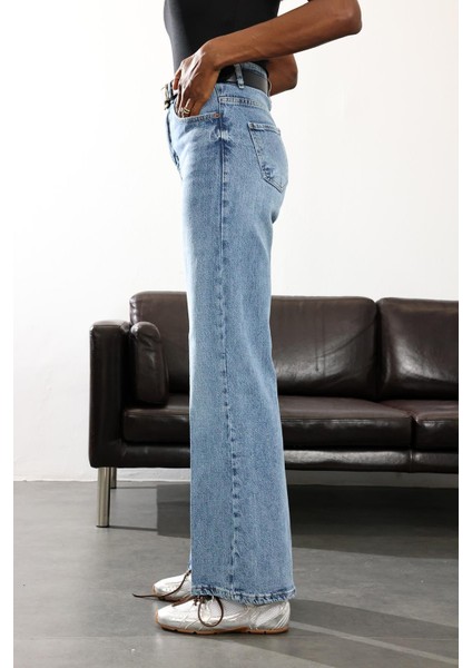 Yıkamalı Mavi Likralı Wide Leg Jean indirimleri
