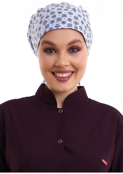 Tesettür Bone - 2301 Mavi Kilim Desenli