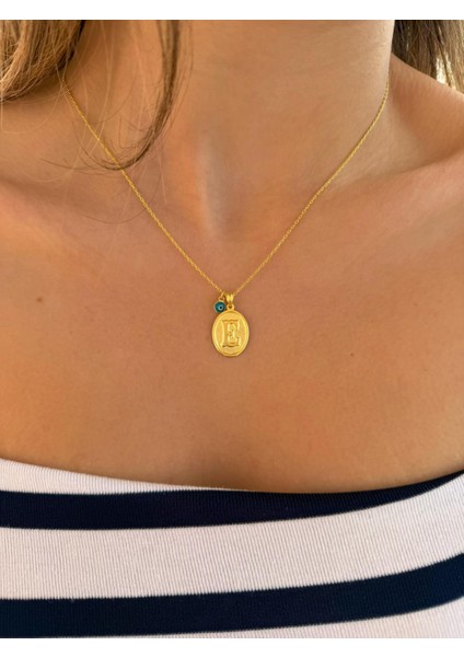 925 Gümüş | Vintage Plaka Nazar Boncuklu Harf Kolye