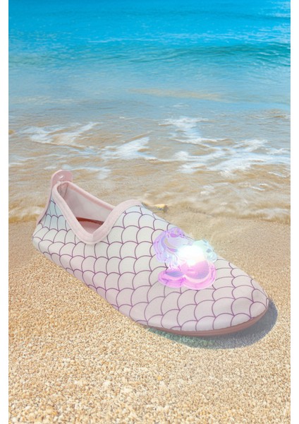 Işıklı Denizkızı Unicorn Figürlü Kaymaz Tabanlı Esnek Dayanıklı Çocuk Havuz Plaj Deniz Ayakkabısı