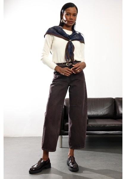 Yıkamalı Kahve Yüksek Bel Baggy Jean 8007 modelleri