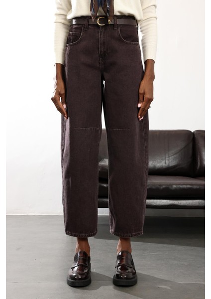 Yıkamalı Kahve Yüksek Bel Baggy Jean 8007 fırsatları