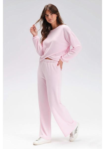 Kadın Uzun Kol Bisiklet Yaka Kruvaze Büzgülü Crop Pembe Ikili Takım C9T2N1 fiyatları