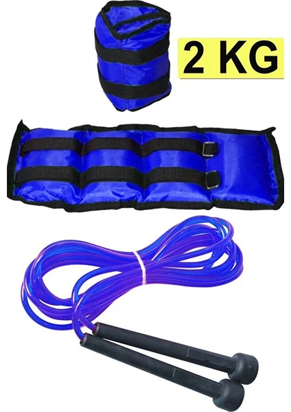 2 kg El Ayak Ağırlığı Çift Cırtlı 2kg x 2ADET Bilek Ağırlık Kum Torbası ve Atlama Ipi Seti Kondisyon