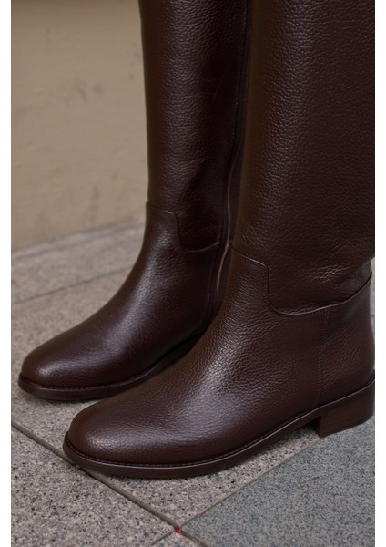 Jesia Kadın Kahverengi Gercek Deri Binici Çizme