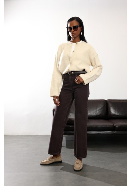 Yıkamalı Kahve Yüksek Bel Düz Kesim Jean 8005 fiyatları