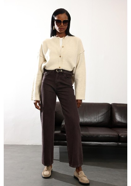 Yıkamalı Kahve Yüksek Bel Düz Kesim Jean 8005 modelleri