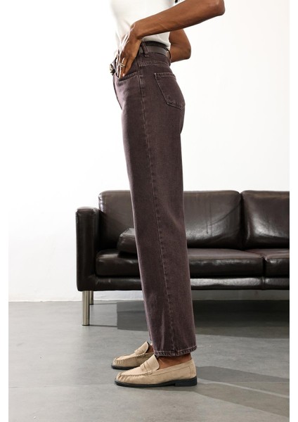 Yıkamalı Kahve Yüksek Bel Düz Kesim Jean 8005 indirimleri