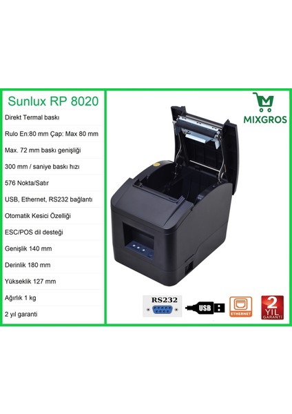 RP8020 Termal Adisyon Fiş Rulosu Yazıcısı modelleri