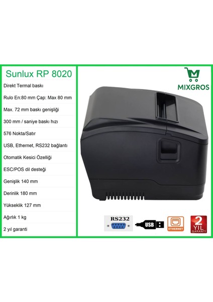 RP8020 Termal Adisyon Fiş Rulosu Yazıcısı fırsatları