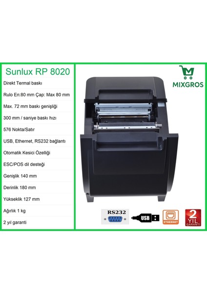RP8020 Termal Adisyon Fiş Rulosu Yazıcısı indirimleri