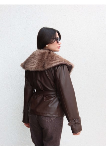 Kürk Yaka Kuşaklı Deri Ceket indirimleri