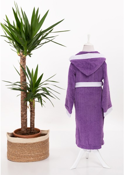 Kapşonlu Kız Erkek Lüx Kadife Çocuk Bornozu Mor modelleri