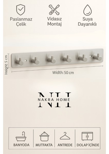 Paslanmaz Çelik Yapışkanlı Duvar Askılığı | Delmeden Montaj Suya Dayanıklı Çok Amaçlı Askılık