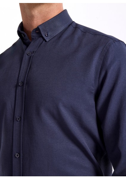 Slim Fit Düğmeli Yaka Armürlü Lacivert Erkek Gömlek Maydos-Y 401 fırsatları