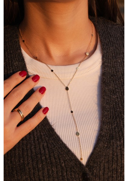 Çelik Minimal Damla Figürlü Uzun Kolye