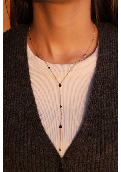 Çelik Minimal Damla Figürlü Uzun Kolye modelleri