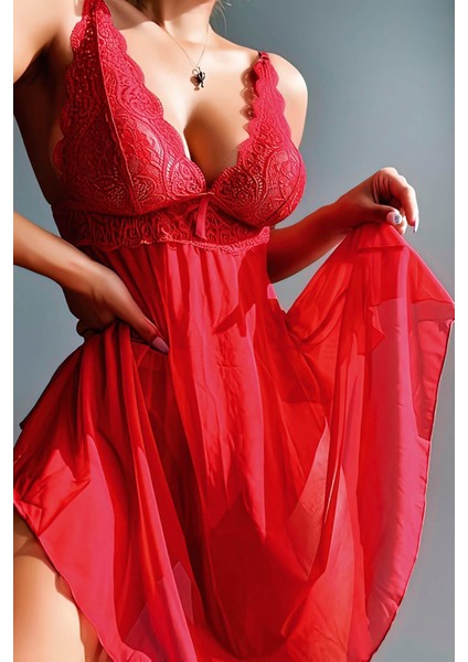 Göğüsleri Dantelli Mini Gecelik