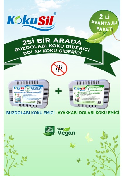 Kokusil Buzdolabı Koku Giderici ve Ayakkabı Dolabı Koku Giderici 2li Paket