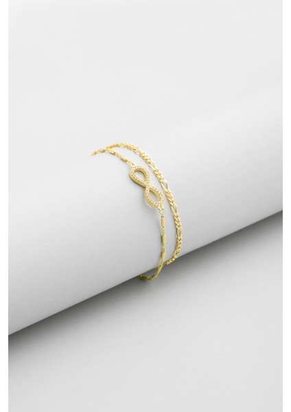 Sonsuz Aşk 18 Ayar Sarı Altın Kaplama 19 cm Gümüş Zincir Bileklik