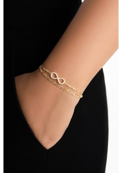 Sonsuz Aşk 18 Ayar Sarı Altın Kaplama 19 cm Gümüş Zincir Bileklik fiyatları