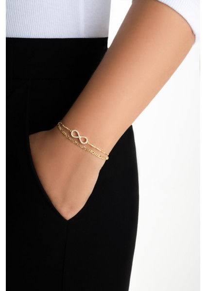 Sonsuz Aşk 18 Ayar Sarı Altın Kaplama 19 cm Gümüş Zincir Bileklik fırsatları