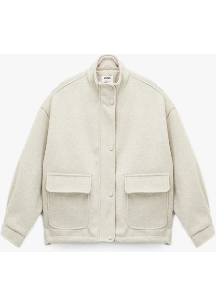 Kadın Koton x Sibil Çetinkaya - Dik Yaka Fermuarlı Cepli Uzun Kollu Kaşe Ceket 6WAK20369EW modelleri