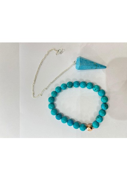 Turkuaz Doğaltaş Bileklik & Pandül 2'li Set modelleri