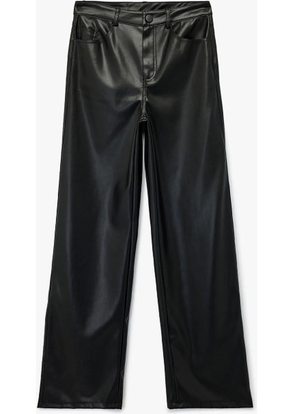 Kadın Koton x Sibil Çetinkaya - Cepli Düz Paça Suni Deri Pantolon 6WAK40175PW modelleri