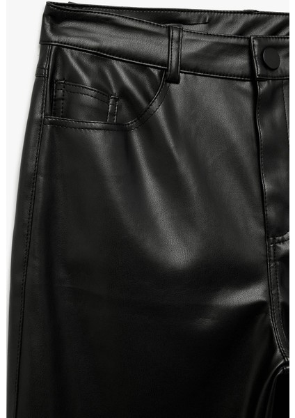 Kadın Koton x Sibil Çetinkaya - Cepli Düz Paça Suni Deri Pantolon 6WAK40175PW fırsatları