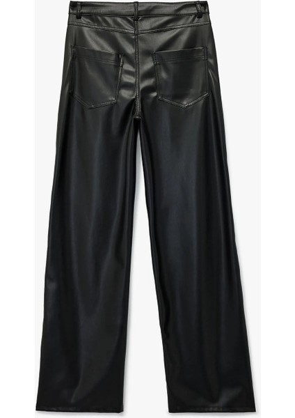 Kadın Koton x Sibil Çetinkaya - Cepli Düz Paça Suni Deri Pantolon 6WAK40175PW indirimleri
