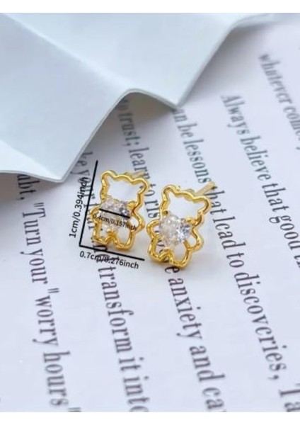 Altın Rengi Taşlı Ayıcık Küpe-Kc Altın Kaplama fiyatları