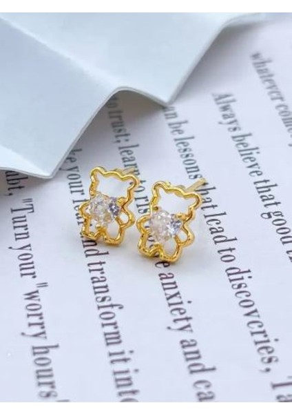 Altın Rengi Taşlı Ayıcık Küpe-Kc Altın Kaplama fırsatları