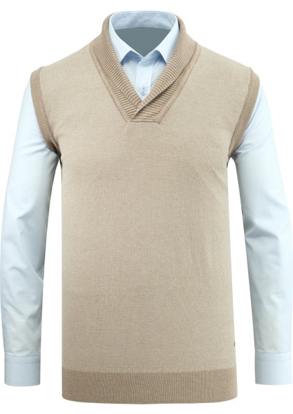 Erkek Şal Yaka Triko Süveter Noktalı Desen Klasik Kalıp - 5250H