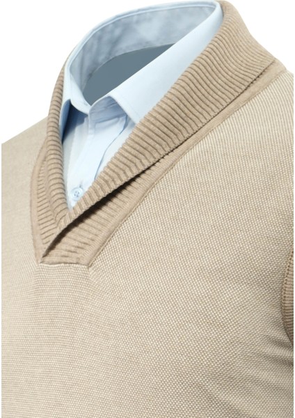 Erkek Şal Yaka Triko Süveter Noktalı Desen Klasik Kalıp - 5250H modelleri